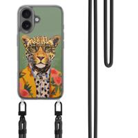 iPhone 16 hoesje met zwart koord - Luipaard hipster - thumbnail