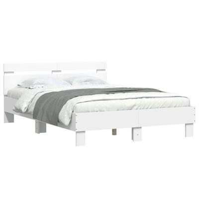 Bedframe met hoofdbord bewerkt hout wit 120x200 cm