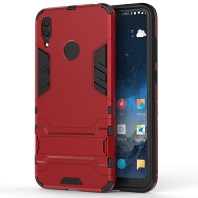 Schokbestendige PC + TPU Case voor Huawei Y7 (2019) met houder (rood)