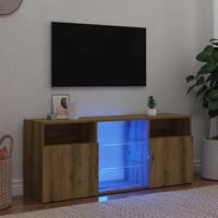 Tv-meubel met LED 120x30x50 cm bewerkt hout artisanaal eiken - thumbnail