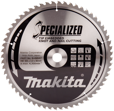 Makita Accessoires Cirkelzaagblad Hout (noest/spijker) | Embedded Tip 355x30x3,0 60T 18g - B-09547 - B-09547 Makita Accessoires Cirkelzaagblad Hout (noest/spijker) | Embedded Tip 355x30x3,0 60T 18g - B-09547 - B-09547