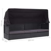 VidaXL Loungebank met luifel poly rattan zwart - thumbnail