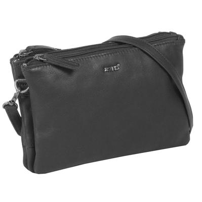 Justified Bags Justified Bags® Nynke Triple Top Zip Leren Schoudertas Zwart
