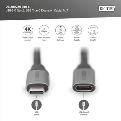Digitus USB-kabel USB 3.2 Gen1 (USB 3.0 / USB 3.1 Gen1) USB-C, USB-C bus, USB-C stekker 1.00 m Zwart Flexibel, Afgeschermd, Met USB DB-300230-010-S Digitus USB-kabel USB 3.2 Gen1 (USB 3.0 / USB 3.1 Gen1) USB-C, USB-C bus, USB-C stekker 1.00 m Zwart Flexibel, Afgeschermd, Met USB DB-300230-010-S