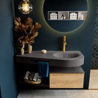 MONDIAZ RIVA 120cm badmeubel onderkast / planchet kleur Washed_Oak met 1 lade. Wastafel DULCET rechts 1 kraangat kleur Dark_Grey. - thumbnail