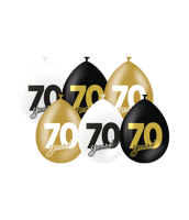 Ballonnen Celebration 70 Jaar Wit/Goud/Zwart (6st) - thumbnail