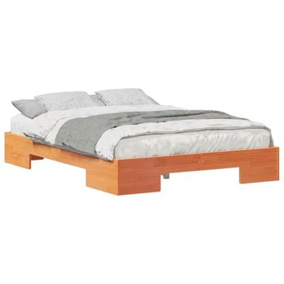 Bedframe met opslag Bruin 135 x 190 cm Massief grenenhout