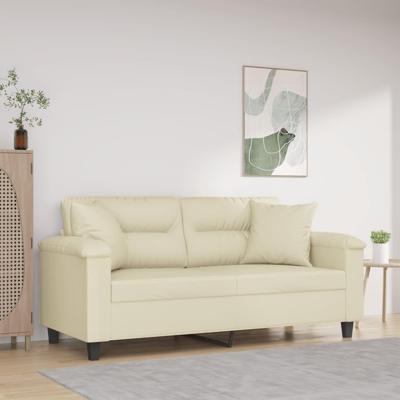 Tweezitsbank met sierkussens 140 cm kunstleer crèmekleurig