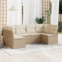 6-delige Loungeset met kussens poly rattan beige - thumbnail