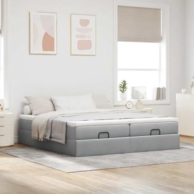 Ottoman bed met matrassen 180x200cm stof lichtgrijs