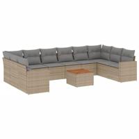 11-delige Loungeset met kussens poly rattan gemengd beige - thumbnail