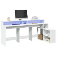 Bureau met LED-verlichting 200x104x91 cm bewerkt hout wit - thumbnail