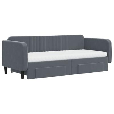 Slaapbank onderschuifbed en lades 90x200 cm fluweel donkergrijs
