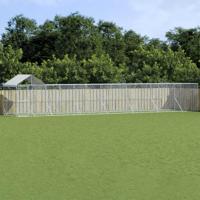 Hondenkennel met dak 14x2x2,5 m gegalvaniseerd staal zilver - thumbnail