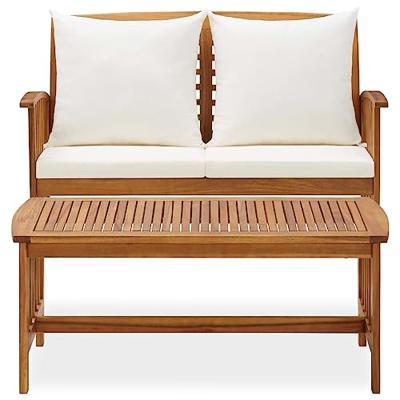 2-delige Loungeset met kussens massief acaciahout - thumbnail