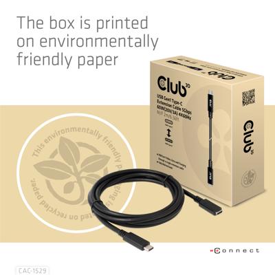 Club 3D usb-c gen 1 verlengkabel (zwart, 1 meter, 5 gbp/s, 60 watt)