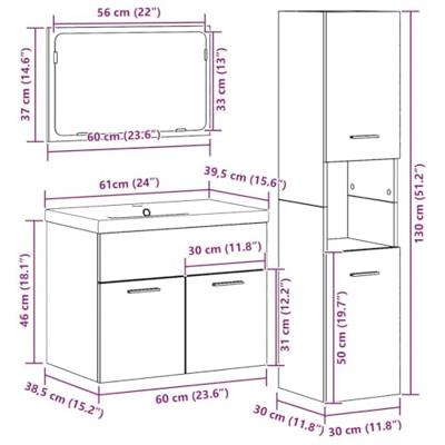 Badkamermeubelset met plank met opslag 4 pcs Bruin Bewerkt hout