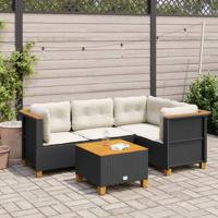 5-delige Loungeset met kussens poly rattan zwart - thumbnail
