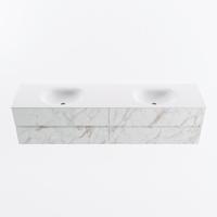 MONDIAZ VICA 200cm badmeubel onderkast Carrara 4 lades. Wastafel MOON dubbel 2 kraangaten, kleur Talc. - thumbnail
