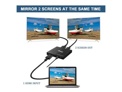 Equip 332715 ultra slim 2-port hdmi splitter, 3840 x 2160p, 4k ultra hd, power-by-usb, black