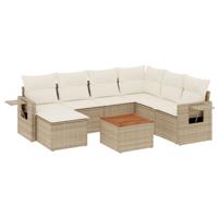 8-delige Loungeset met kussens poly rattan beige - thumbnail