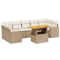 8-delige Loungeset met kussens poly rattan beige - thumbnail
