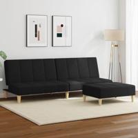 Slaapbank 2-zits met voetenbank stof zwart - thumbnail