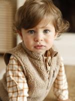 Geruit babyhemd van fluweel / velours karamel - thumbnail