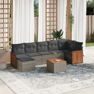 7-delige Loungeset met kussens poly rattan grijs - thumbnail