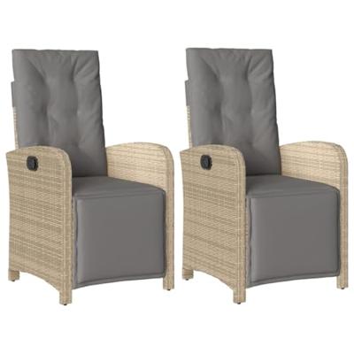 Tuinstoelen 2 st verstelbaar voetensteun poly rattan beige mix - thumbnail