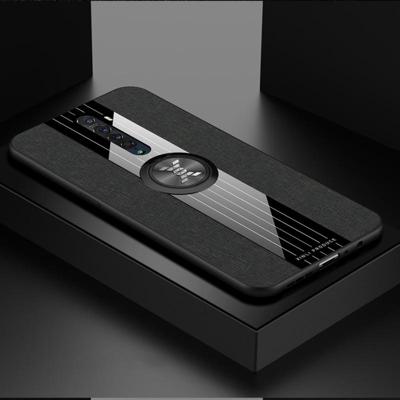 Voor OPPO Reno 2 XINLI stiksels doek Textue schokbestendig TPU beschermhoes met ring houder (zwart)