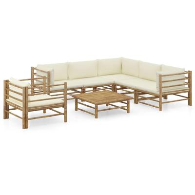 7-delige Loungeset met crèmewitte kussens bamboe