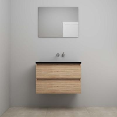 On-Line Badkamermeubelset - 80 cm - Voorgemonteerd - Ladestructuur - Acryl Wastafel - zonder Kraangat - Spiegel - Eiken