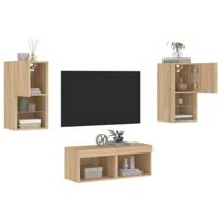 4-delige Tv-wandmeubelset met LED-verlichting sonoma eikenkleur - thumbnail
