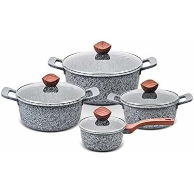PROMIS Pottenset GRANITE, steelpan 16 cm, potten 20,24,28 bruine grepen