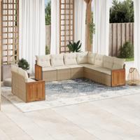 9-delige Loungeset met kussens poly rattan beige - thumbnail