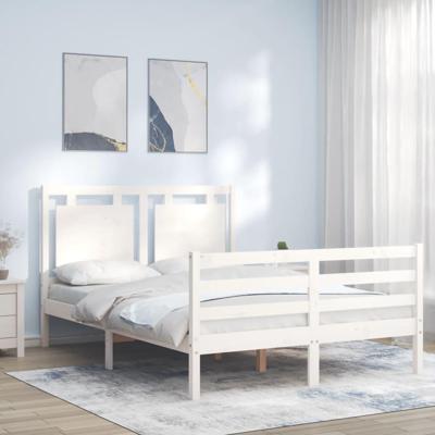 Bedframe met hoofdbord massief hout wit 120x200 cm
