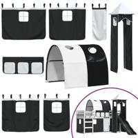 Stapelbed met glijbaan en gordijnen wit en zwart 80x200 cm - thumbnail