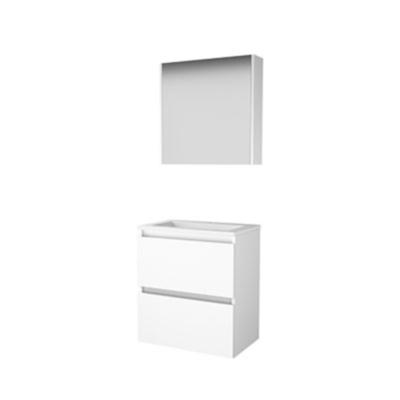 Basic Comfort 39 badmeubelset met spiegelkast, greeploze wastafelonderkast met 2 lades en porseleinen wastafel met 1 kraangat 60 x 39 cm, ice white