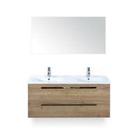 Seville Badmeubelset 120 cm - 2 laden Natuur Eiken - Wastafel Enjoy Dubbel - met Spiegel - thumbnail