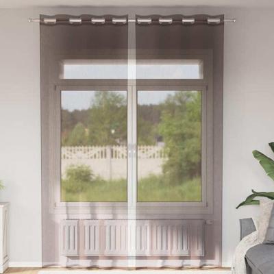VidaXL Gordijnen voile met doorvoertules 2 st 140x300 cm bruin VidaXL Gordijnen voile met doorvoertules 2 st 140x300 cm bruin