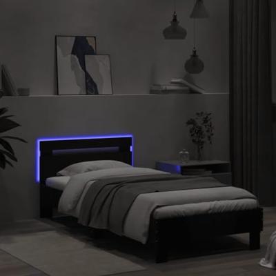 Bedframe met hoofdbord en LED-verlichting zwart 90x200 cm