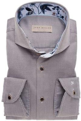 John Miller Heren Overhemd Donkerbruin Cutaway Tailored Fit