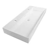 Brauer Lunar Wastafel - 100 cm - met 1 Spoelbak en 2 Kraangaten - Keramiek Hoogglans Wit - thumbnail