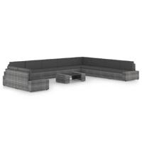 11-delige Loungeset met kussens poly rattan grijs - thumbnail
