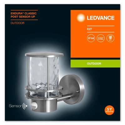 LEDVANCE ENDURA® CLASSIC POST L 4058075206540 Buitenlamp met bewegingsmelder (wand) E27 0 W Zilver