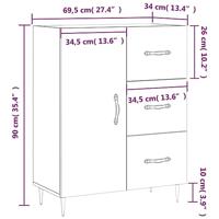 Dressoir 69,5x34x90 cm bewerkt hout wit - thumbnail