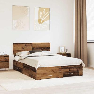 Bedframe met hoofdeinde Oudhout 140 x 190 cm Bewerkt hout
