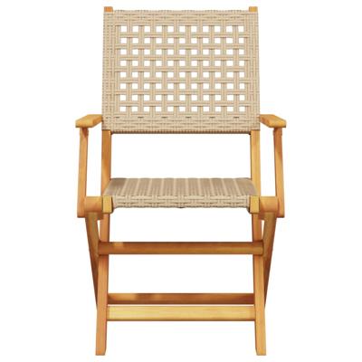 Tuinstoelen 4 st inklapbaar poly rattan en massief hout beige