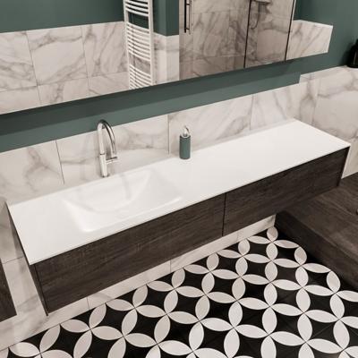Mondiaz Lush Cloud badmeubel eiken Dark brown 180 cm 2 lades solid surface enkele spoelbak links 1 kraangat